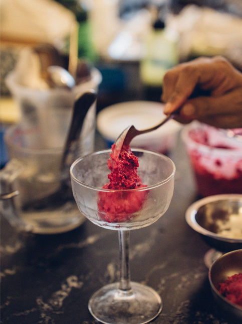 Chilled beetroot with sour cream ready to be topped with homemade potato chips – Beautiful Homes
