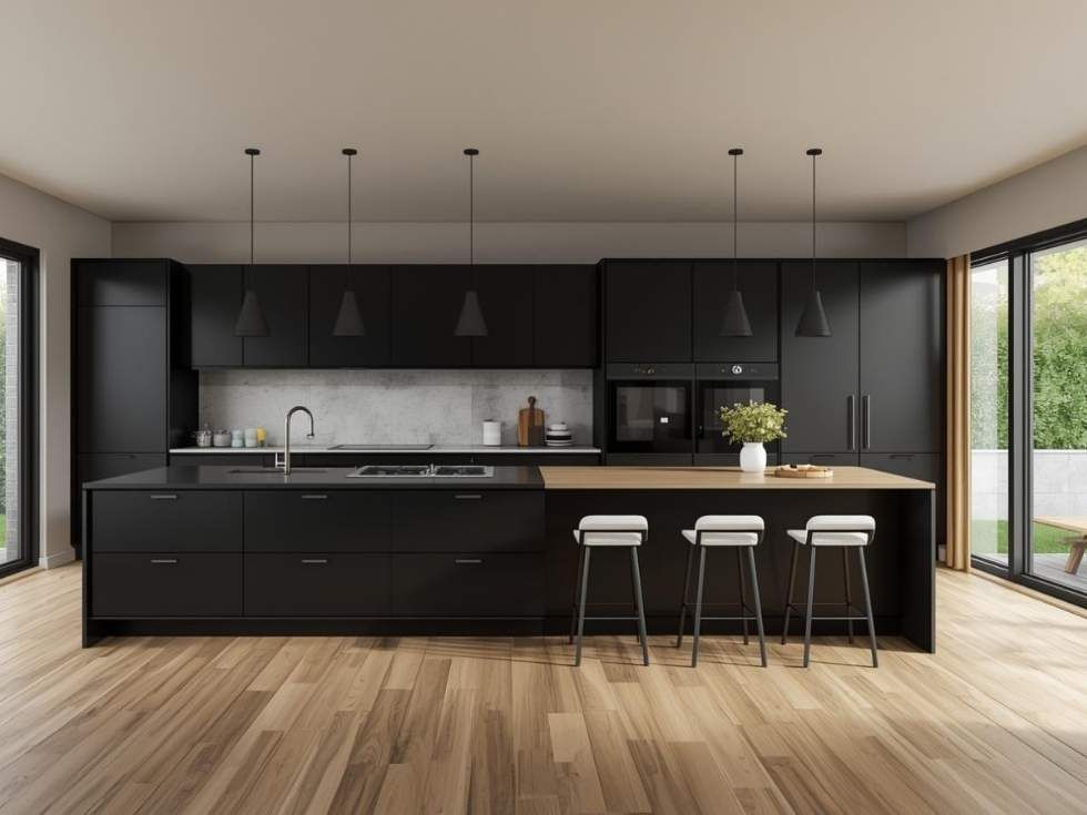 Contemporary black modular kitchen design - Beautiful Homes