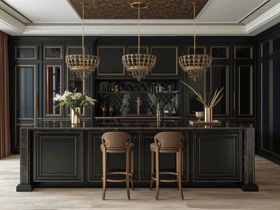 Contemporary black kitchen design with gold accents - Beautiful Homes
