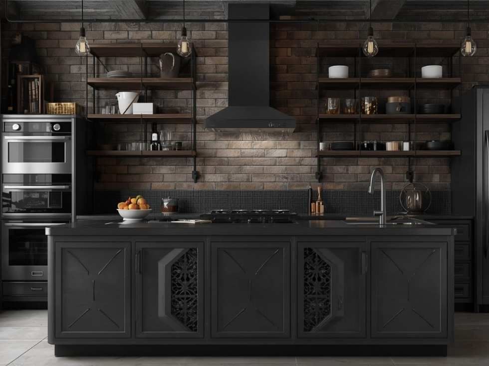 Contemporary black kitchen design with metal accents - Beautiful Homes