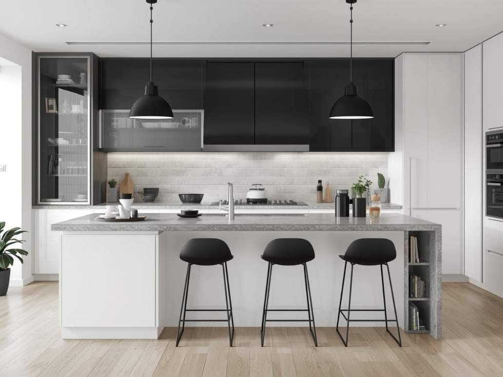 Contemporary black and white kitchen design - Beautiful Homes