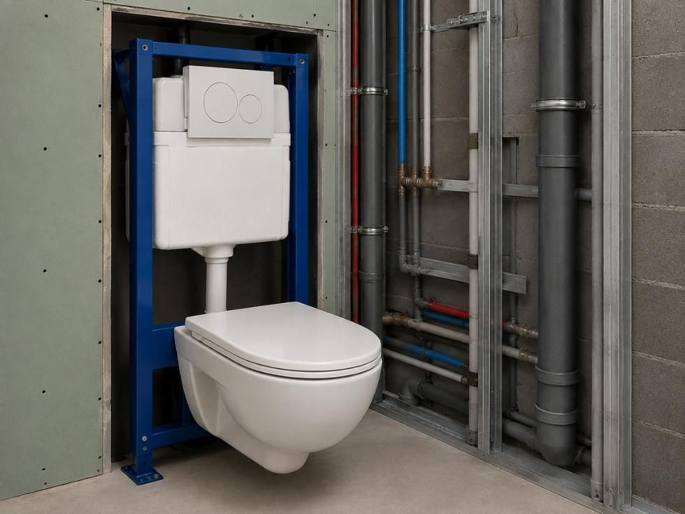 Concealed flush tank frame with plumbing installation - Beautiful Homes