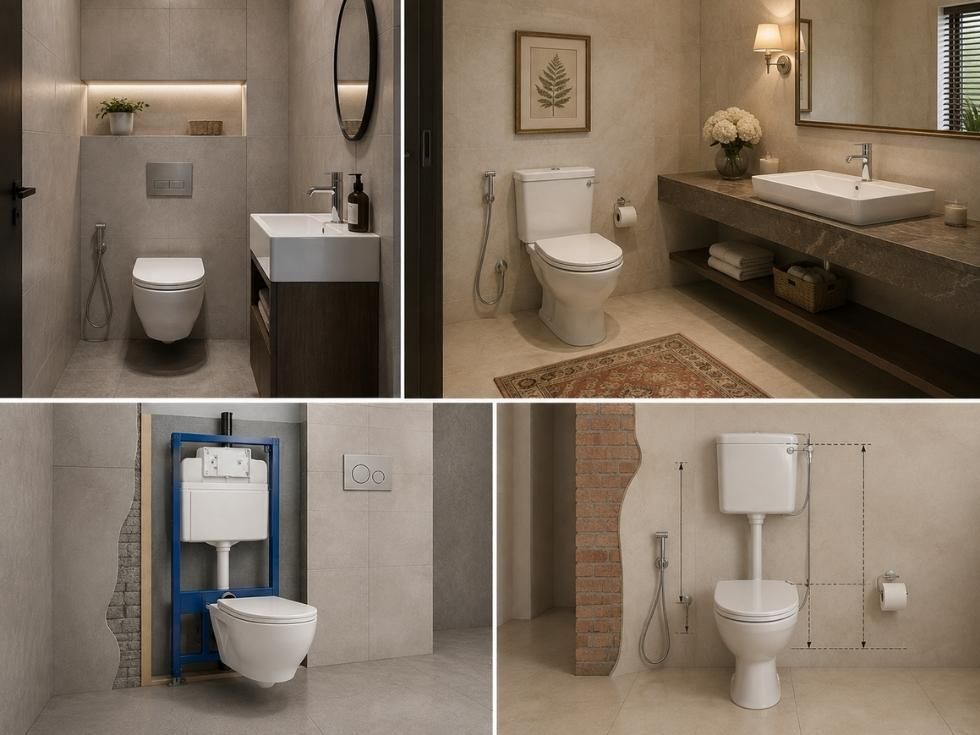 Bathroom layouts with concealed and exposed flush tanks - Beautiful Homes