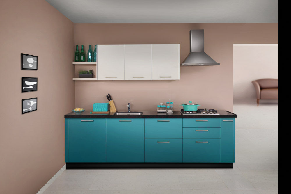 Modular kitchen design idea in bold colours - Beautiful Homes