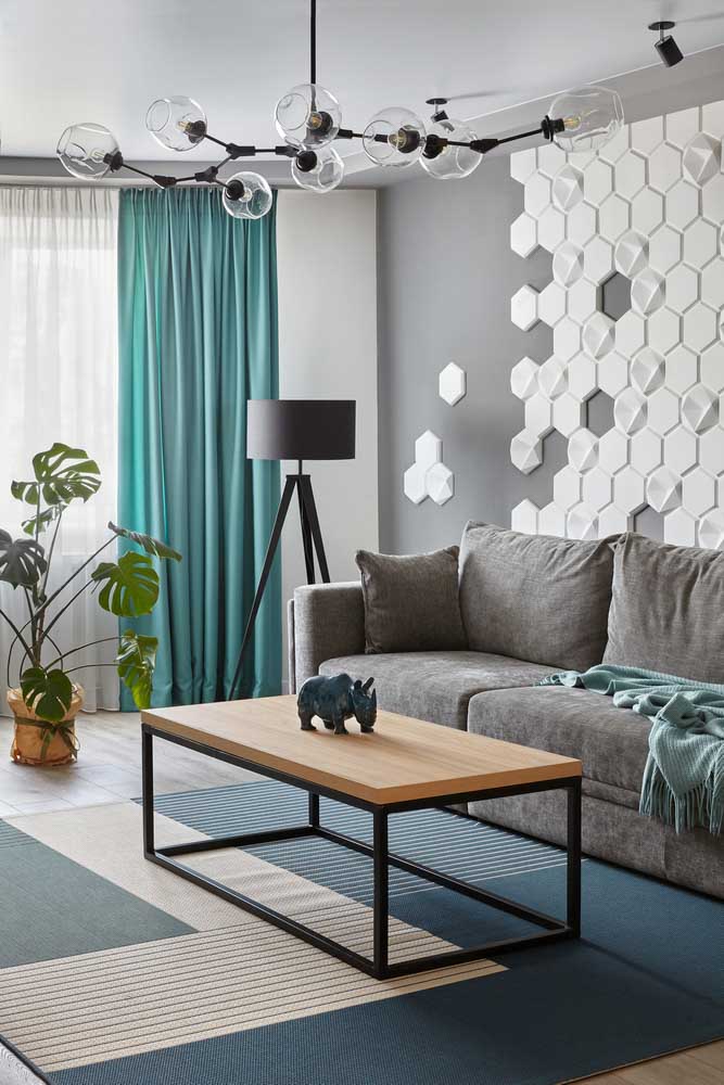 Curtain design in teal colour for living room - Beautiful Homes