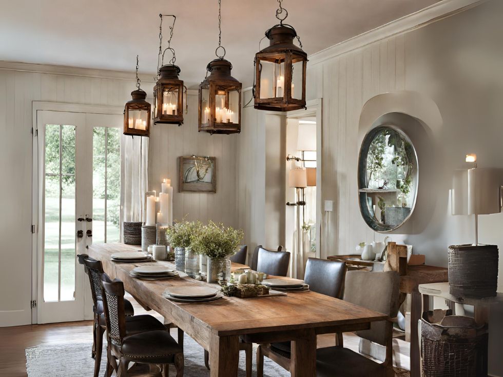 Dining Room Light Design with Vintage Lanterns - Beautiful Homes