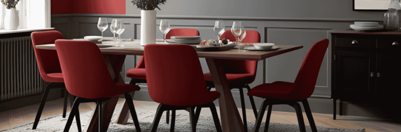 6-Seater Dining Table With Red And Black Colour Combination - Beautiful Homes