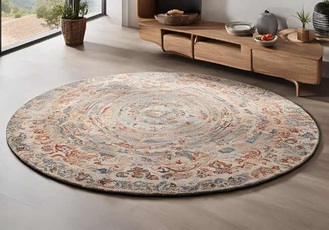 Large Round Rug with Traditional Pattern - Beautiful Homes