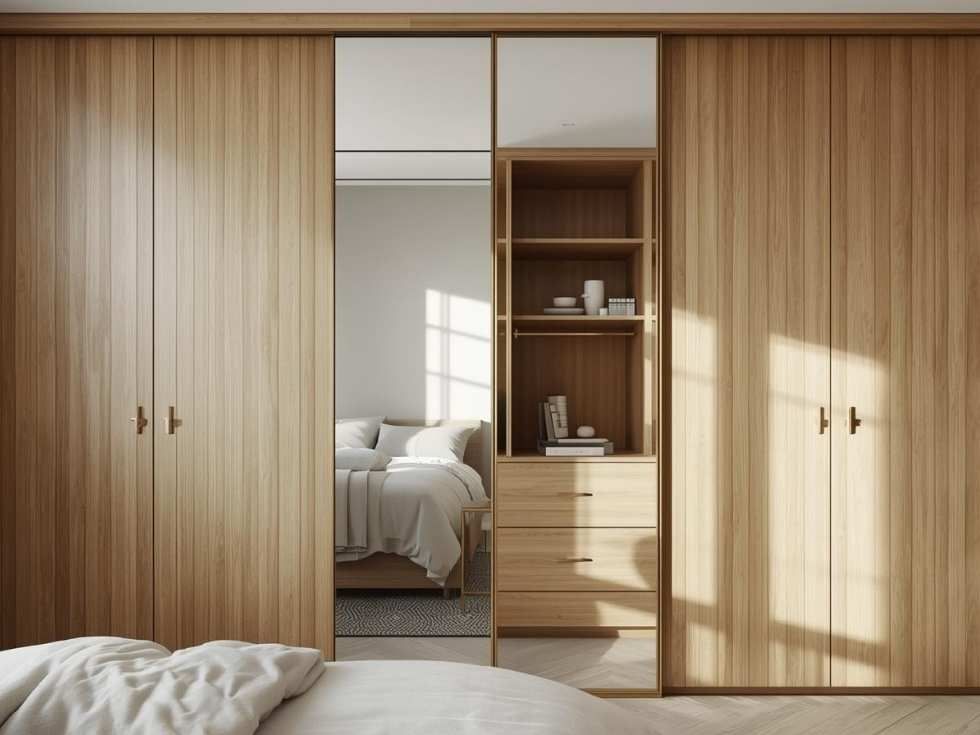 Mirrored doors in cupboard for clothes - Beautiful Homes