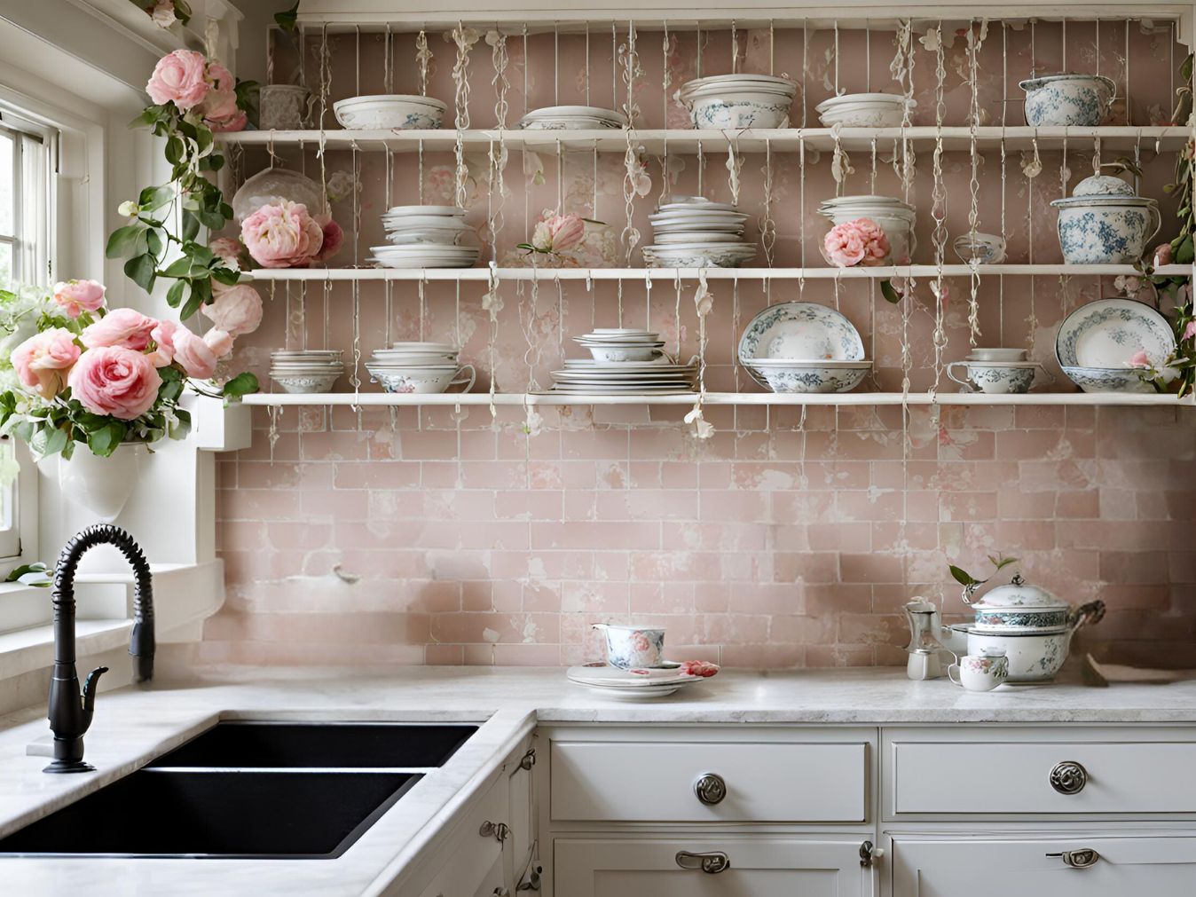 English style rose kitchen - Beautiful Homes