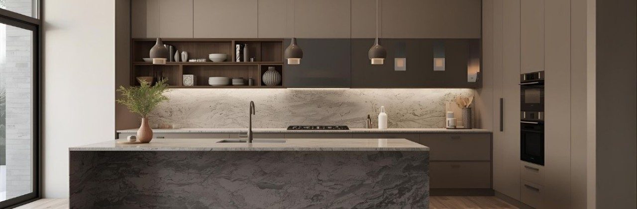Modern grey granite kitchen slab - Beautiful Homes