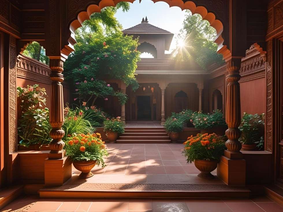 Central courtyard in gujarat house design - Beautiful Homes