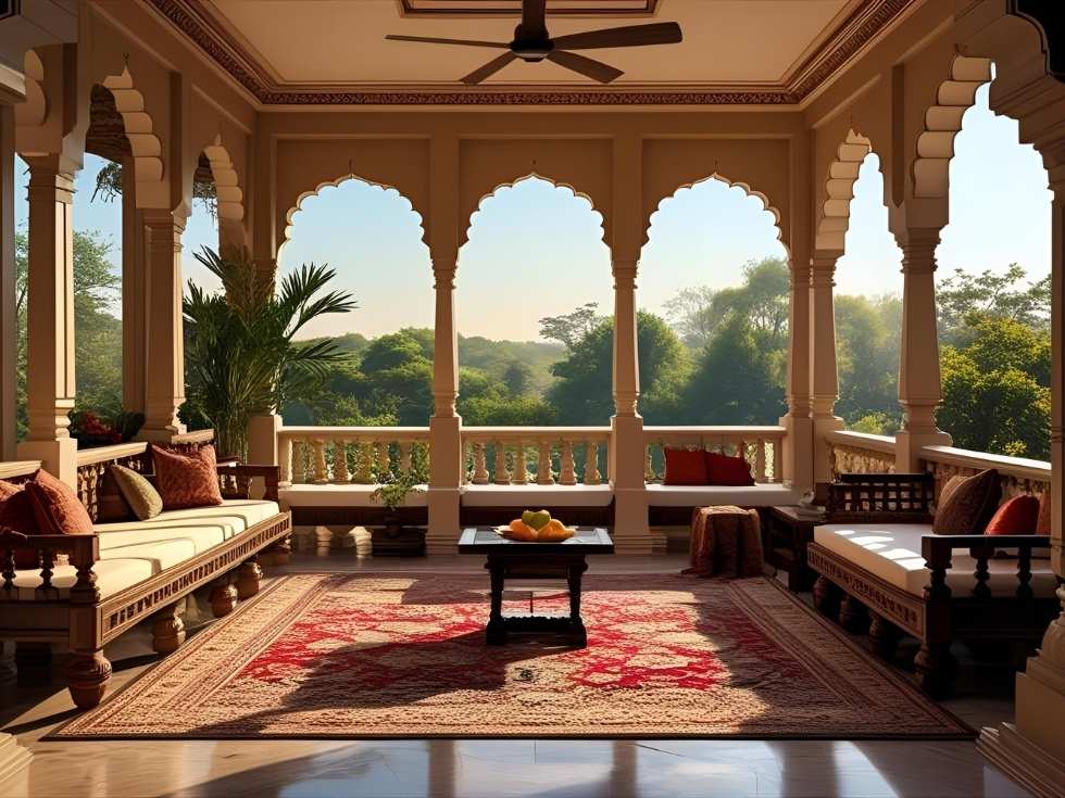 Spacious verandah in gujarat house design - Beautiful Homes