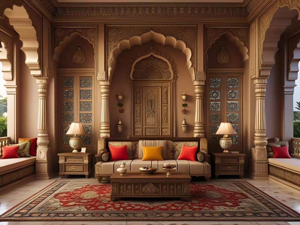 Statement wooden arches in gujarat house design - Beautiful Homes