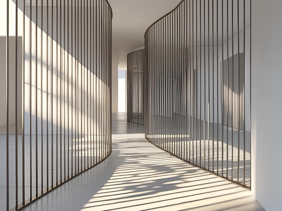 Modern hallway partition ideas with metal bars - Beautiful Homes