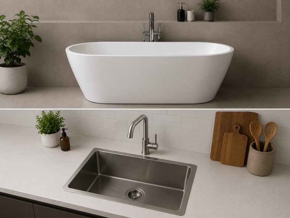 Acrylic bathtub and stainless steel kitchen sink recommended for hard water homes - Beautiful Homes