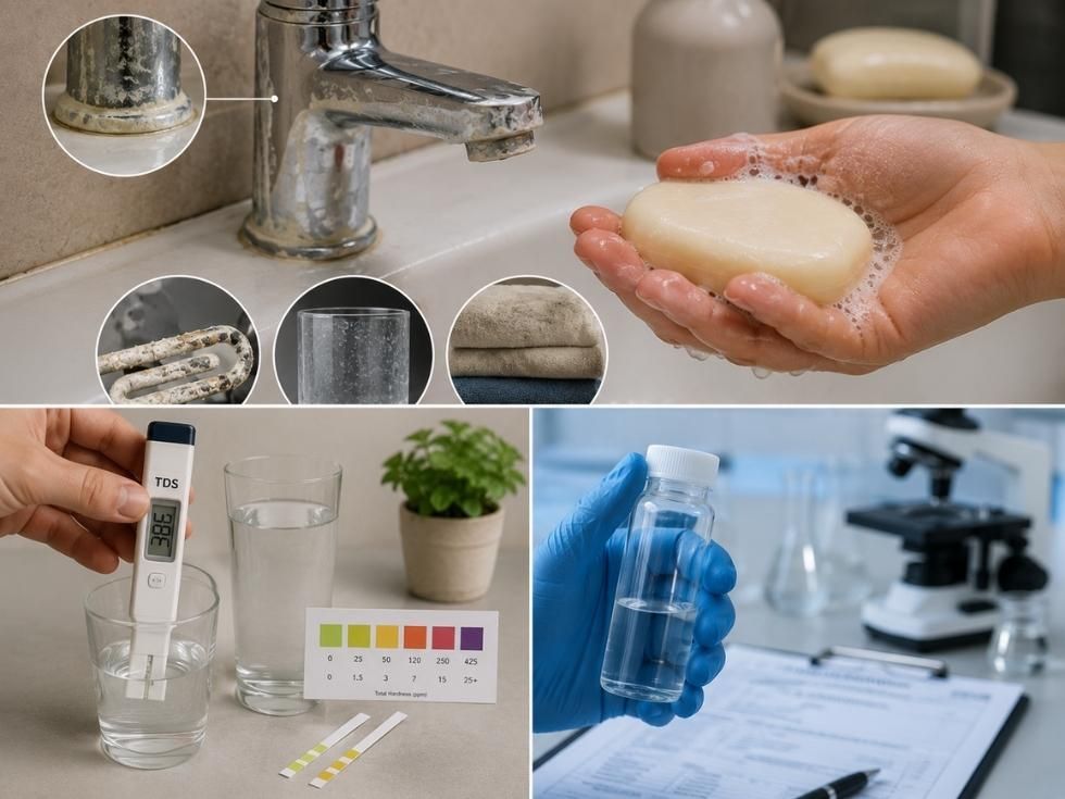Testing hard water quality at home using visual signs, TDS meter and water testing kit - Beautiful Homes