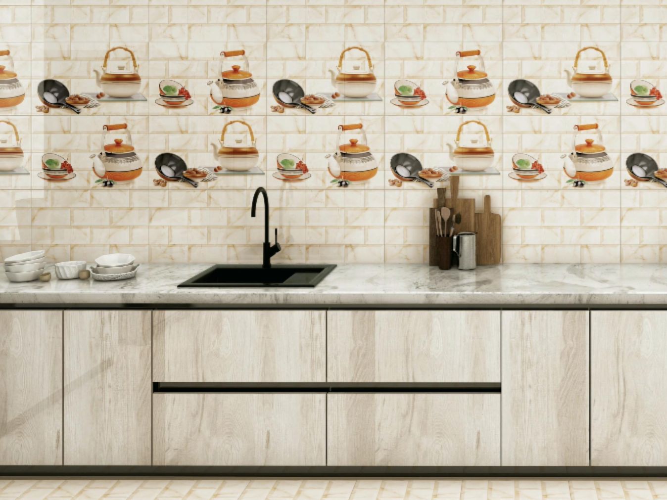 Cream printed kitchen wall decal - Beautiful Homes