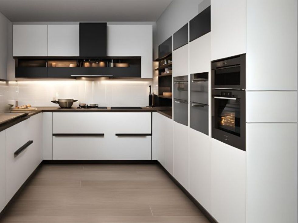 White u-shaped kitchen with appliances - Beautiful Homes