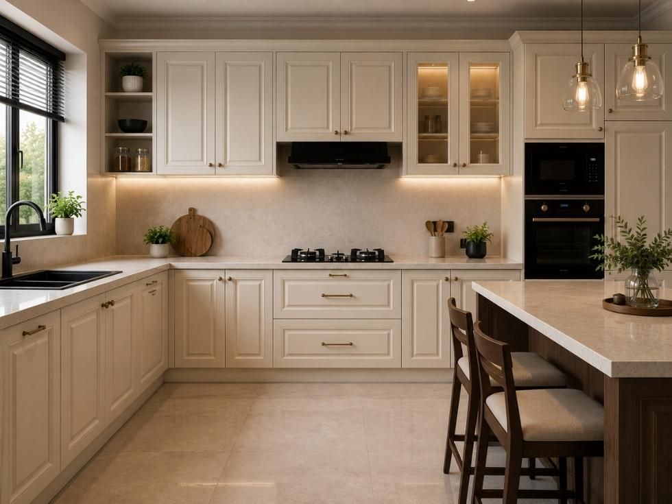 Contemporary modular kitchen design with membrane shutters - Beautiful Homes