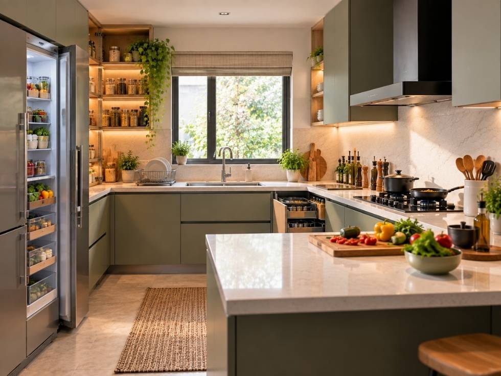 Modern kitchen showing prep, cooking, cleaning, and storage zones working together in one layout - Beautiful Homes