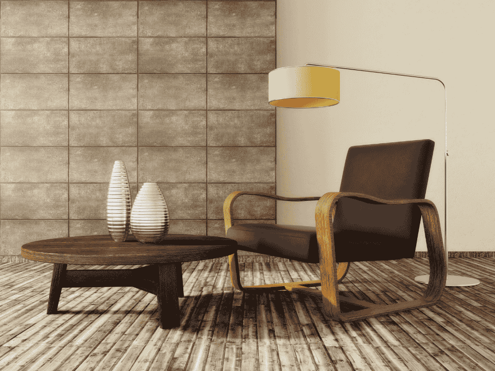 Modern Chair With Wooden Coffee Table And Floor Lamp - Beautiful Homes