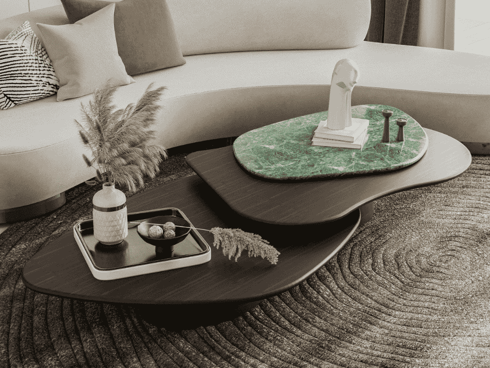 Layered Coffee Table With Green Marble Top - Beautiful Homes