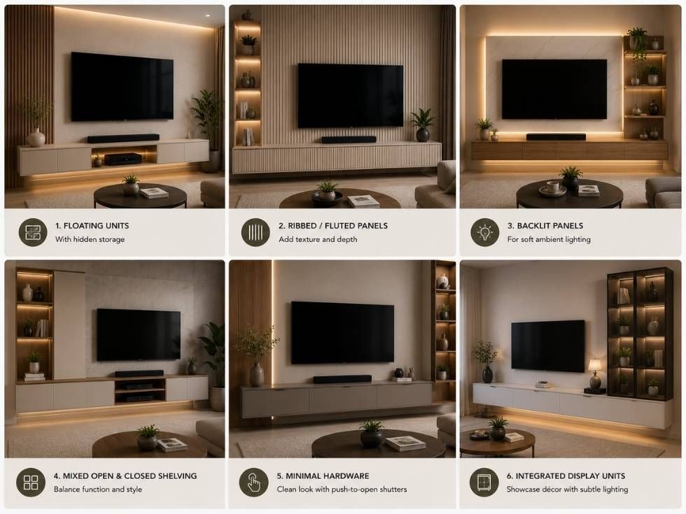 Contemporary living room TV unit design styles - Beautiful Homes