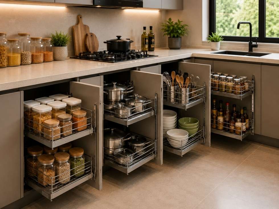 Contemporary modular kitchen baskets - Beautiful Homes
