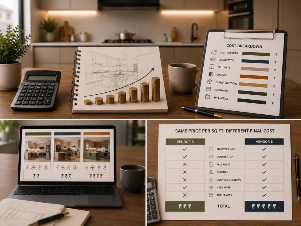 Modular kitchen cost breakdown comparing quotes, specifications and final project costs - Beautiful Homes