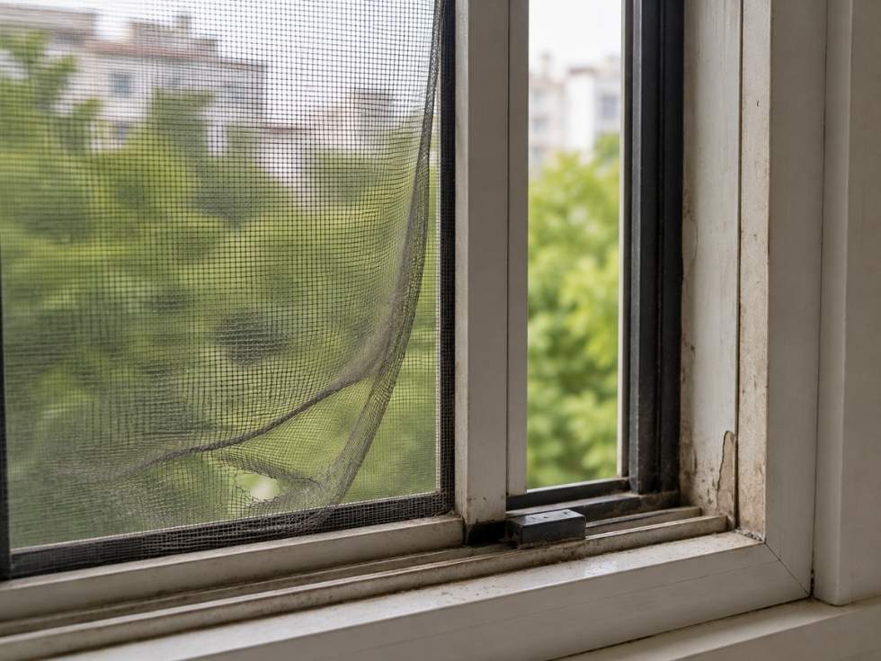 Sagging mosquito mesh on a uPVC window allowing gaps that reduce insect protection - Beautiful Homes