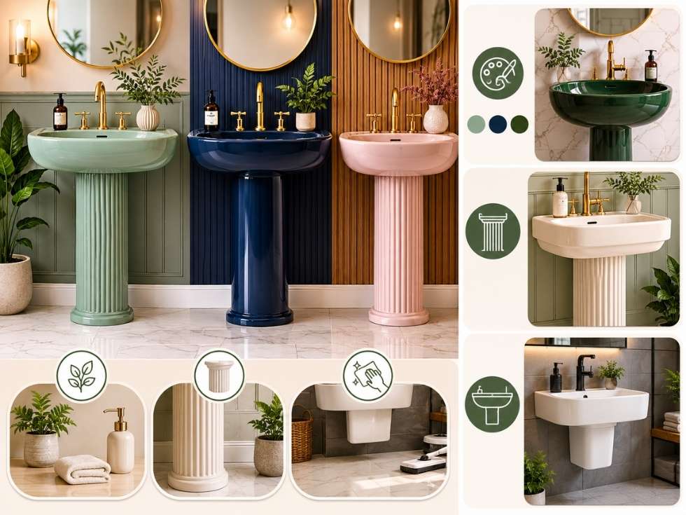 Contemporary half pedestal wash basin design ideas - Beautiful Homes