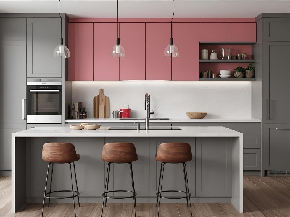 Modern pink and grey kitchen - Beautiful Homes