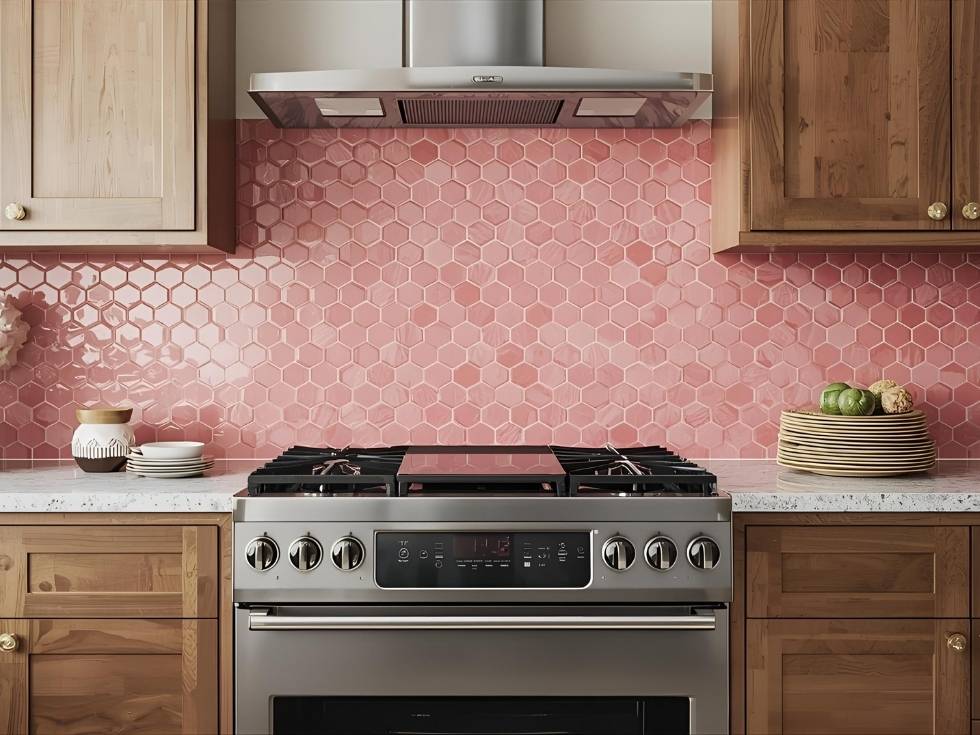 Modern pink kitchen backsplash tiles - Beautiful Homes