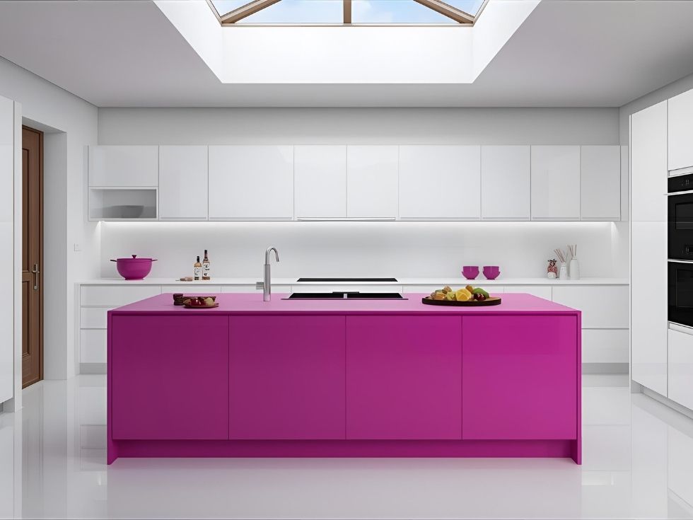 Modern pink kitchen island - Beautiful Homes