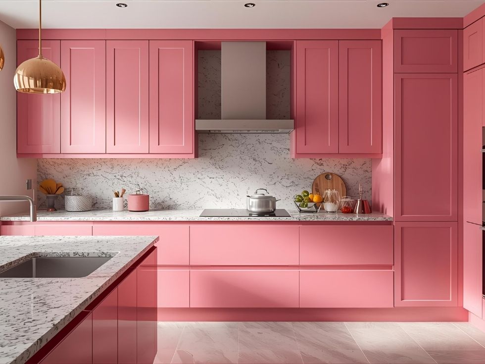 Modern pink kitchen units for house - Beautiful Homes