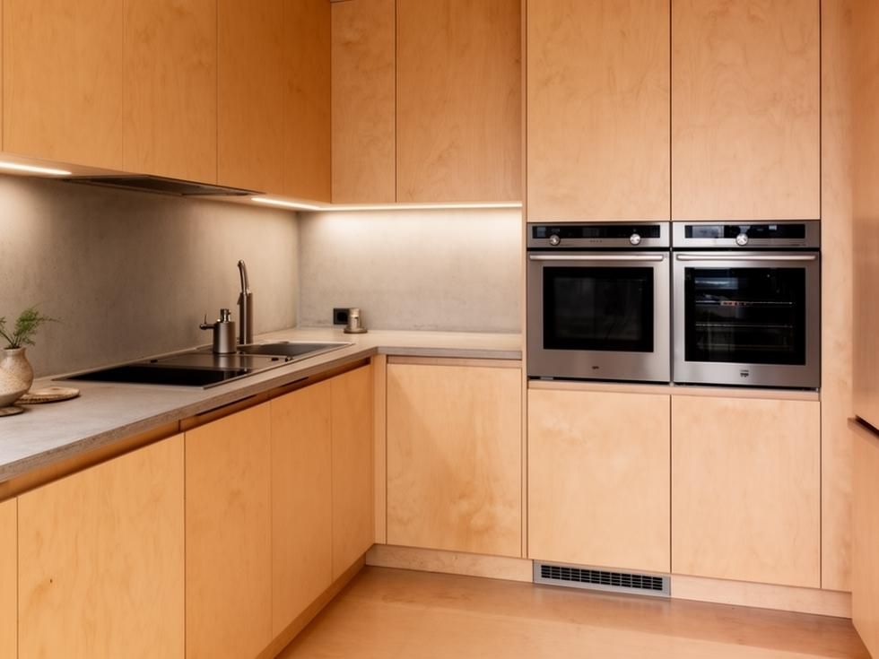 Modular kitchen design with plywood in matte finish - Beautiful Homes