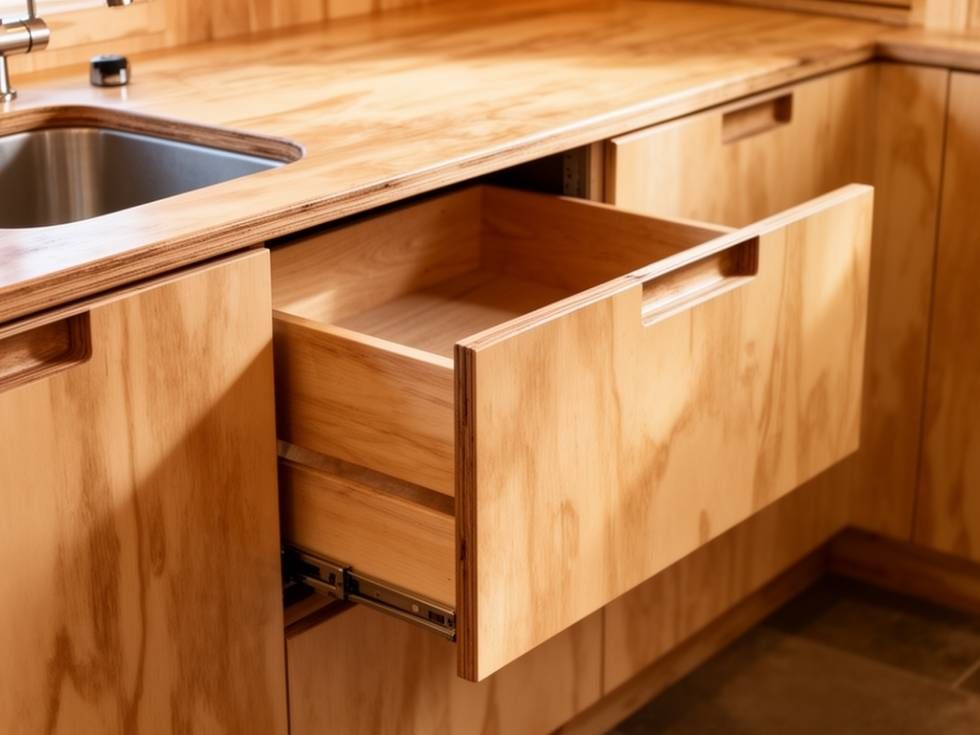 Modular kitchen design with plywood with pull-out drawers - Beautiful Homes