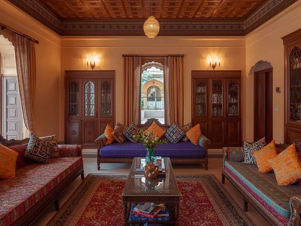 Modern rajasthani interior design with low seatings - Beautiful Homes