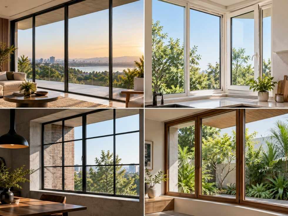 Comparison of slim frame windows in aluminium, uPVC, steel and wood finishes - Beautiful Homes