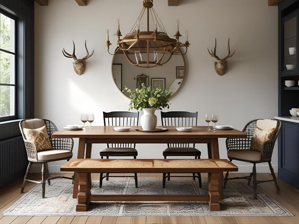 Rectangle wood dining table design- Beautiful Homes