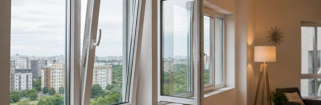 Tilt and turn uPVC windows showing tilted ventilation mode and fully open operation for flexible use - Beautiful Homes