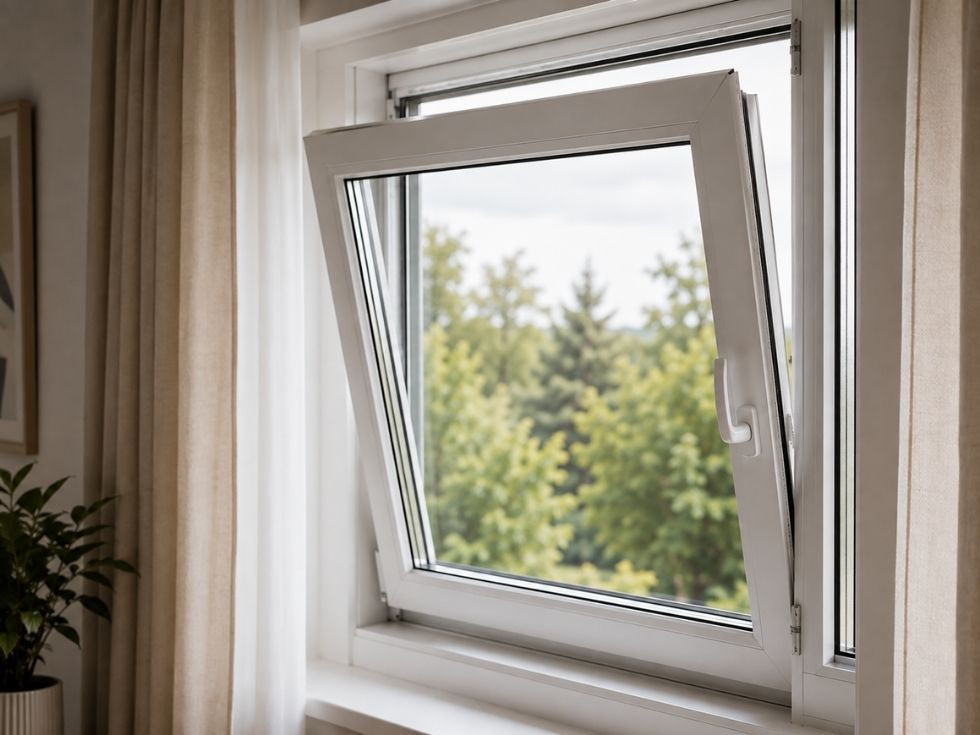 Tilt and turn uPVC window in tilt position for secure ventilation and controlled airflow - Beautiful Homes