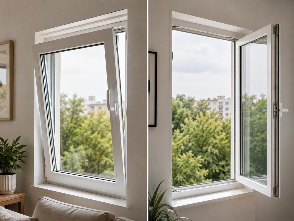 Tilt and turn and casement uPVC windows compared in partially open positions for ventilation - Beautiful Homes