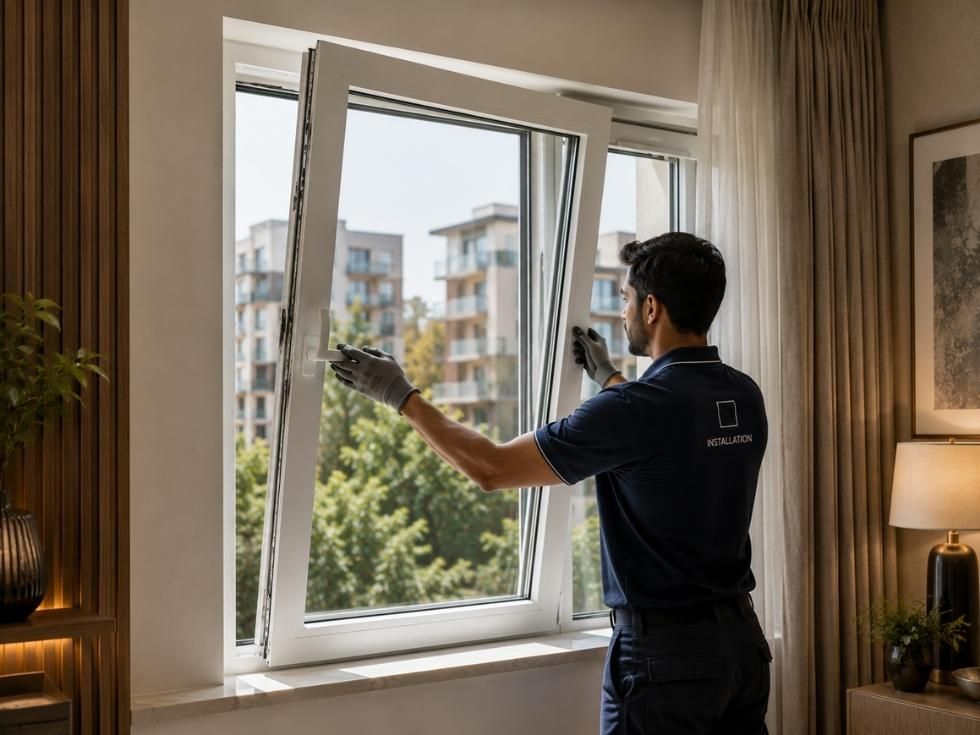 Professional installing a tilt and turn uPVC window with inward opening sash - Beautiful Homes