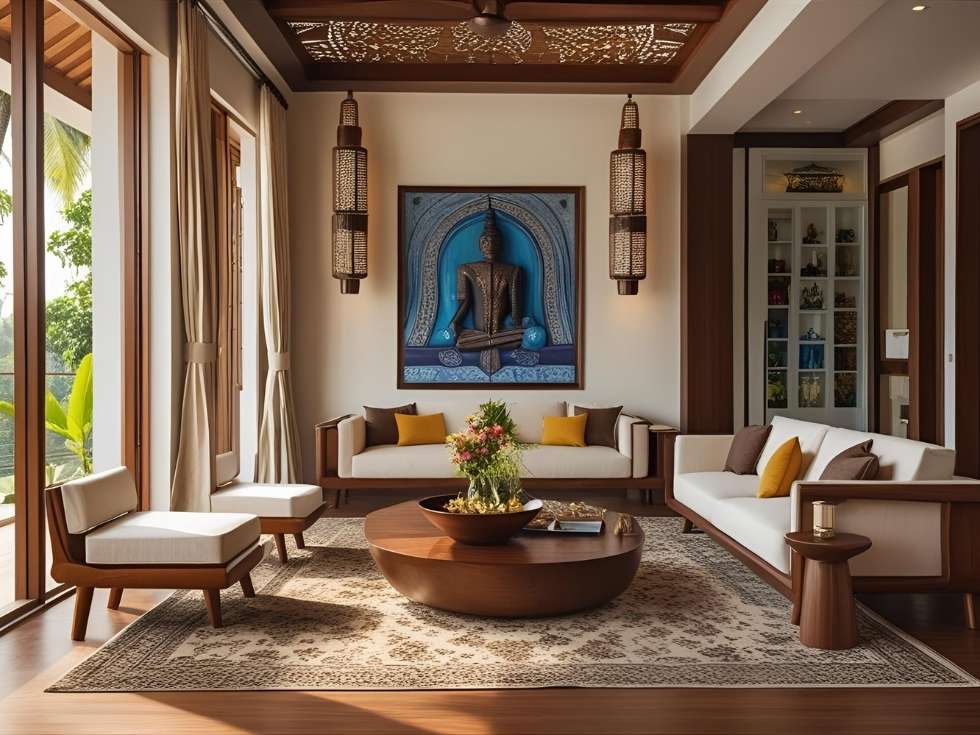 Modern living room with Kerala interior design- Beautiful Homes