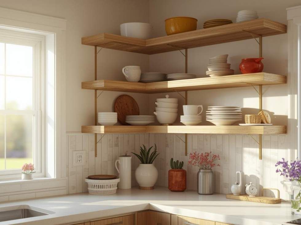Contemporary corner kitchen shelves and racks - Beautiful Homes