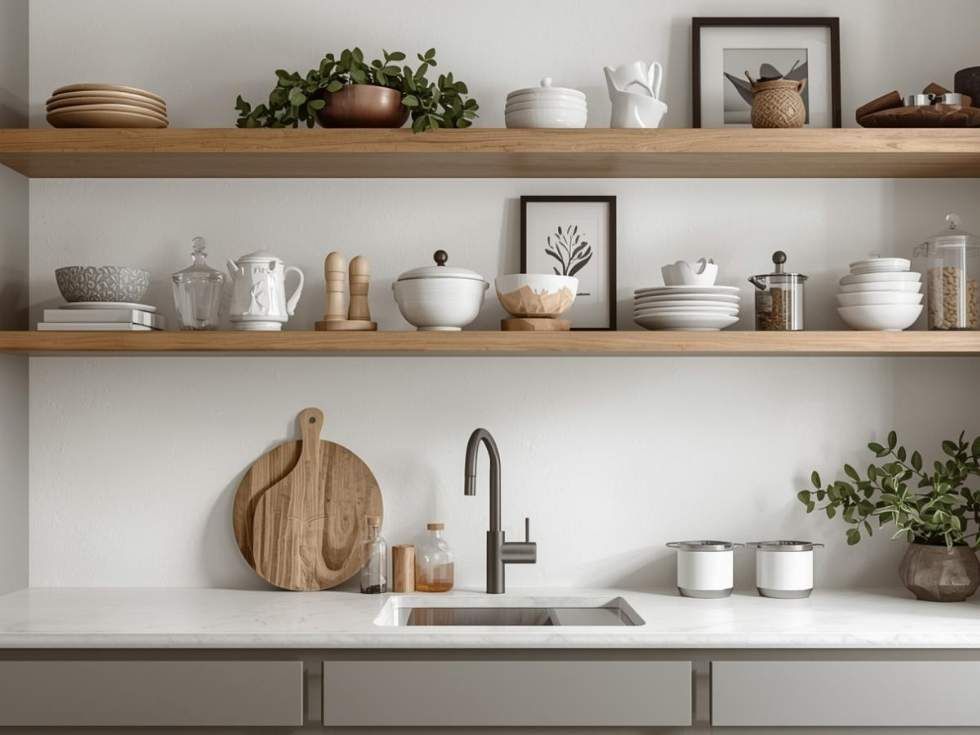 Contemporary floating kitchen shelves and racks - Beautiful Homes