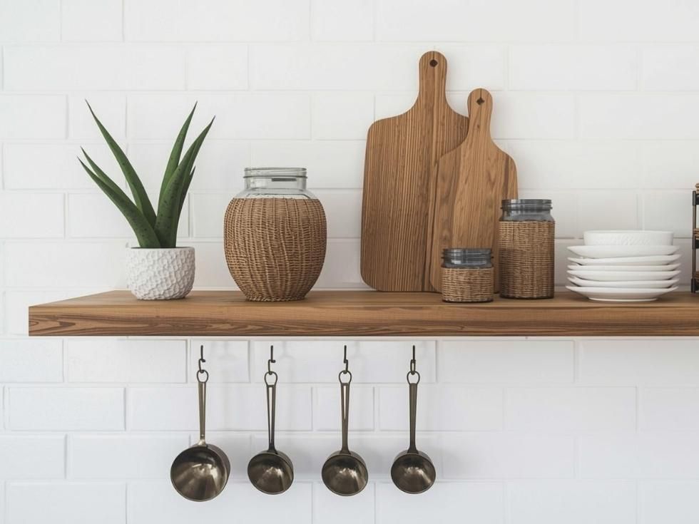 Contemporary floating wooden kitchen shelves and racks - Beautiful Homes