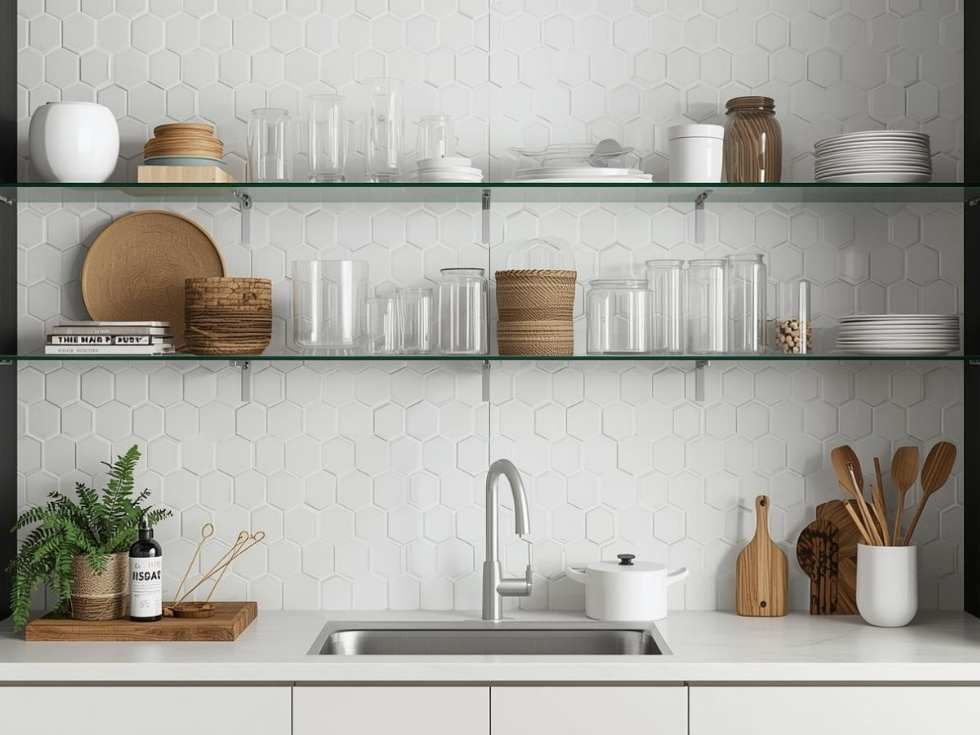 Contemporary glass kitchen shelves and racks - Beautiful Homes